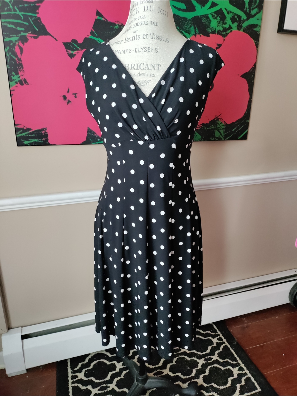 Lauren Ralph Lauren Black and White Polka Dot Fit-and-Flare Mini Dress Size 6P